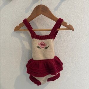 Wild Wawa Red and Cream Knit Baby Romper